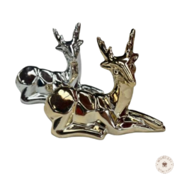 deco figuras adornos alces pequeños ceramico dorado y plateado