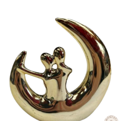 deco figuras adornos enamorados ceramico plateado y dorado