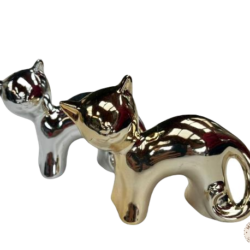 deco figuras adornos gato dorado y plata