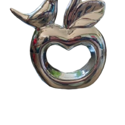 deco figuras adornos manzana pajaro ceramico plateado