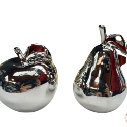 deco figuras adornos manzana y pera plata ceramico pintado