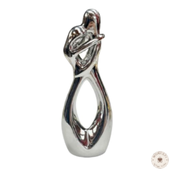 deco figuras adornos pareja de enamorados ceramico color plata