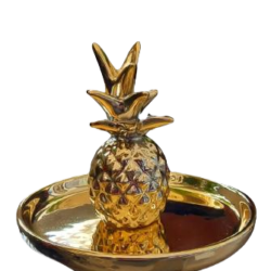 deco figuras adornos plato piña dorado