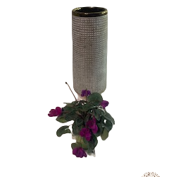 deco jarrones floreros blanco gris ribete dorado
