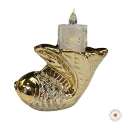 deco porta vela en forma de pez con strass dorado
