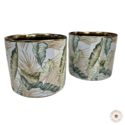 deco portamacetero ceramica con diseño hojas